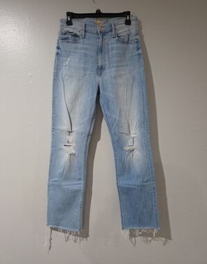 MOTHER Light Blue Distressed Ankle Straight Jeans
